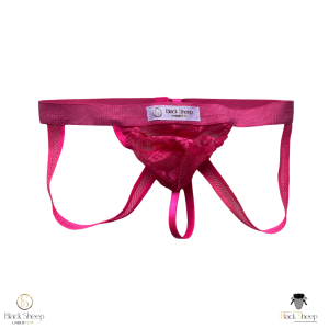 Jockstrap & hilo Enigma- jockstrap de encaje con elásticos de red y cordón trasero desmontable.